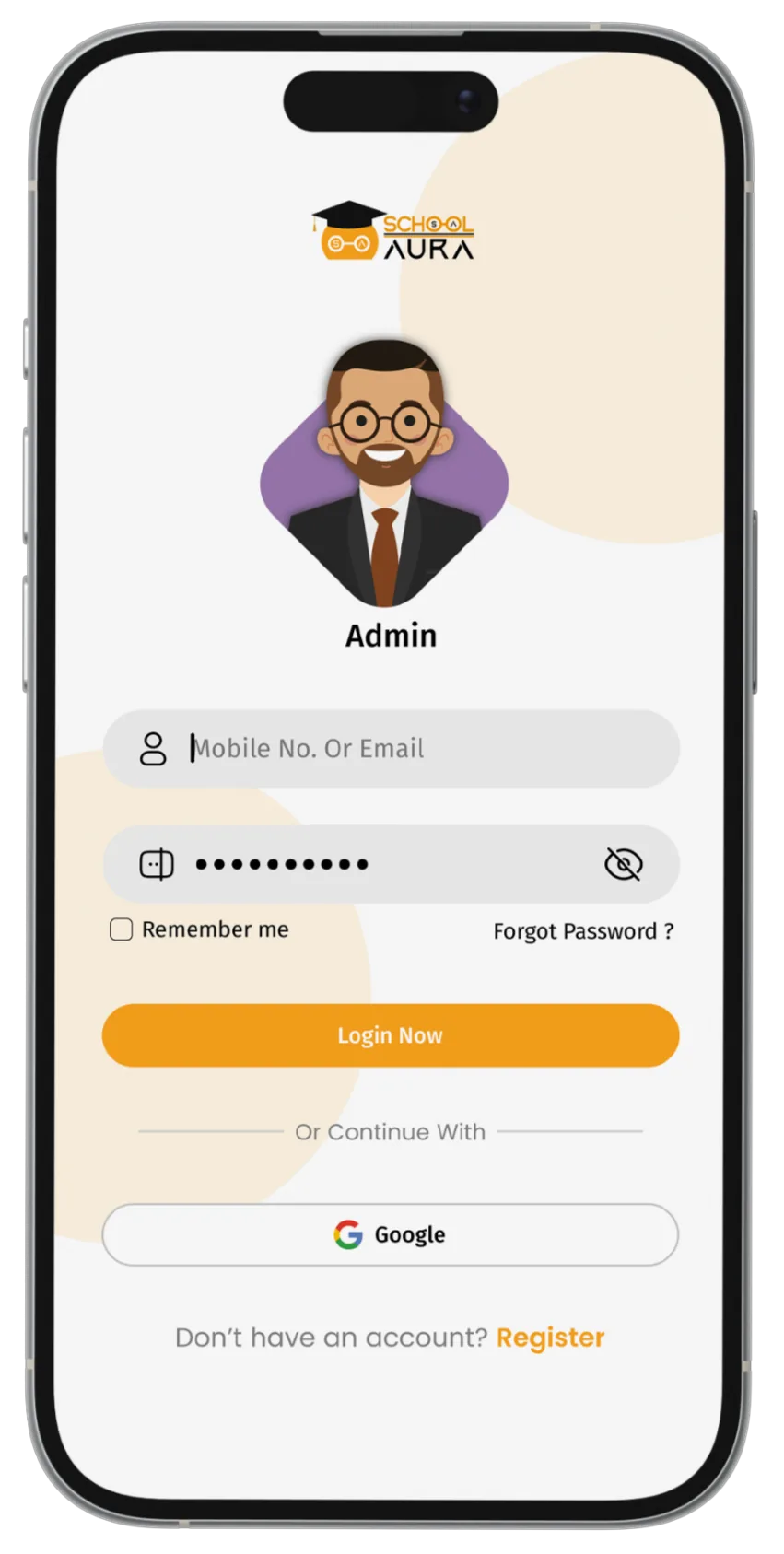 ERP SchoolAura Teacher & Admin App home screen